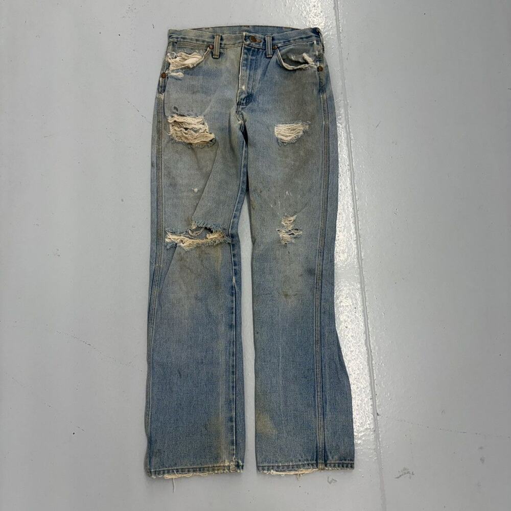 Vintage 70s Maverick Blue Distressed Straight Jeans 27x30